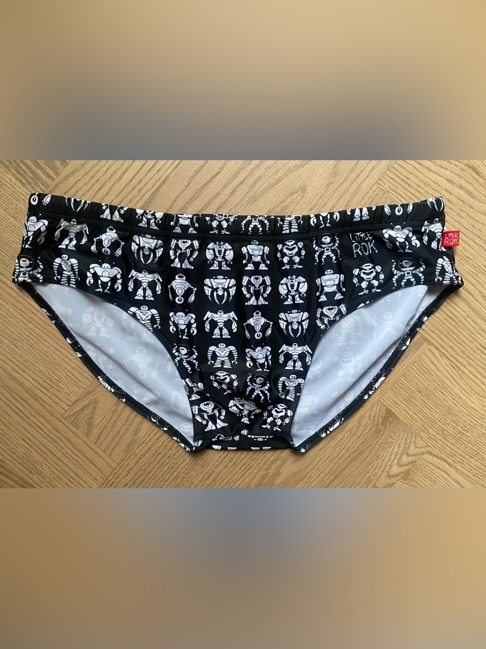 Black Robot Print Men's Swim Briefs